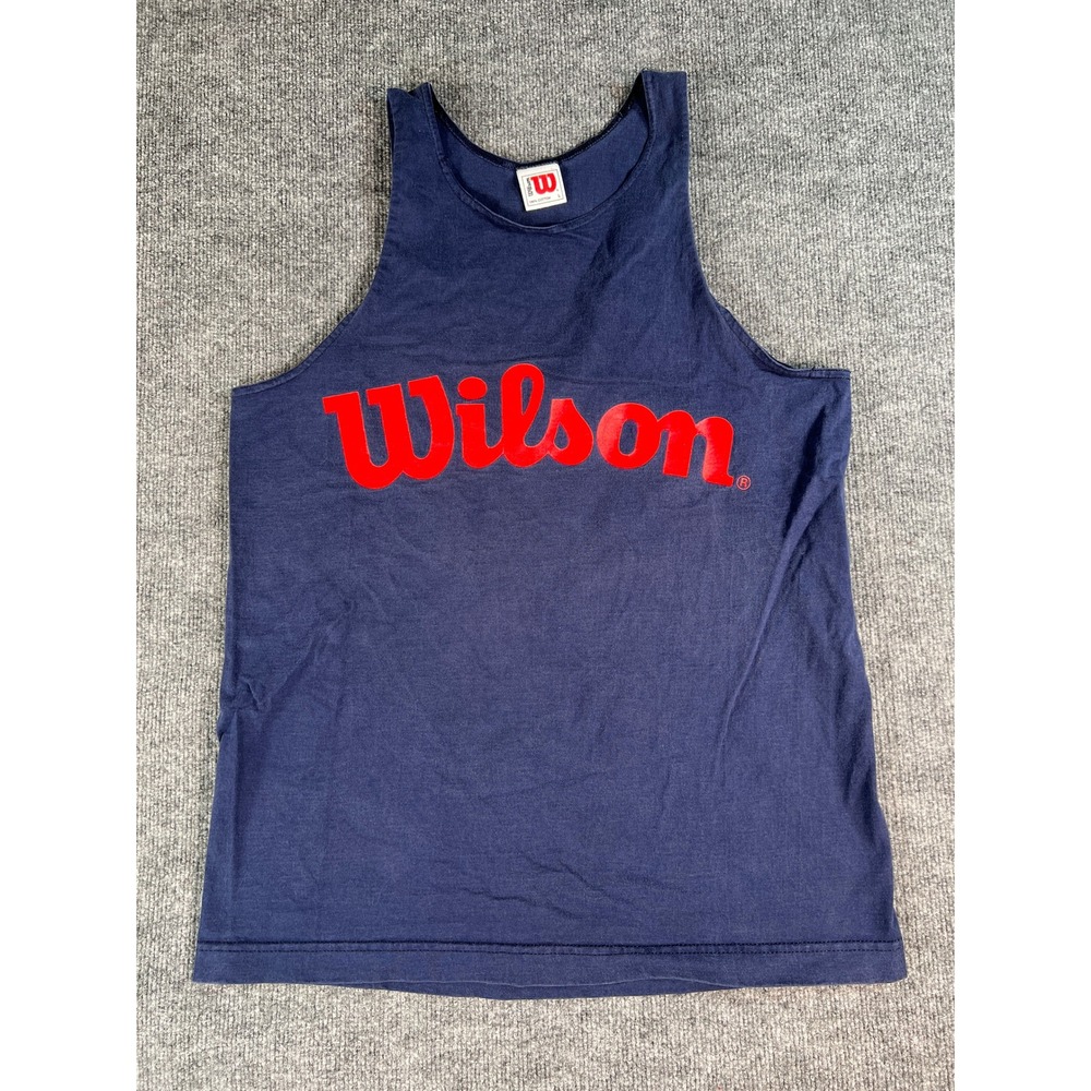 Vintage Wilson Tank Top Mens Large Blue Graphic Logo Cotton Sleeveless Shirt